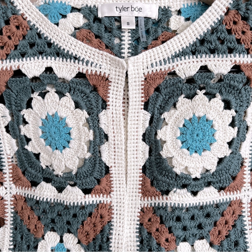 Tyler Böe Crocheted Mid Length Cardigan Sweater Granny Square Crochet S … - Picture 11 of 16